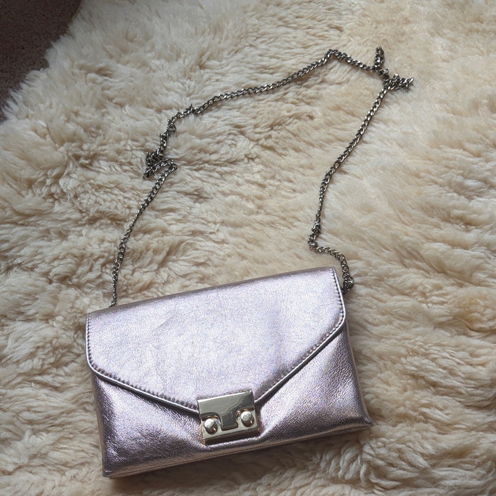 Loeffler Randall Metallic Silver Chain Clutch